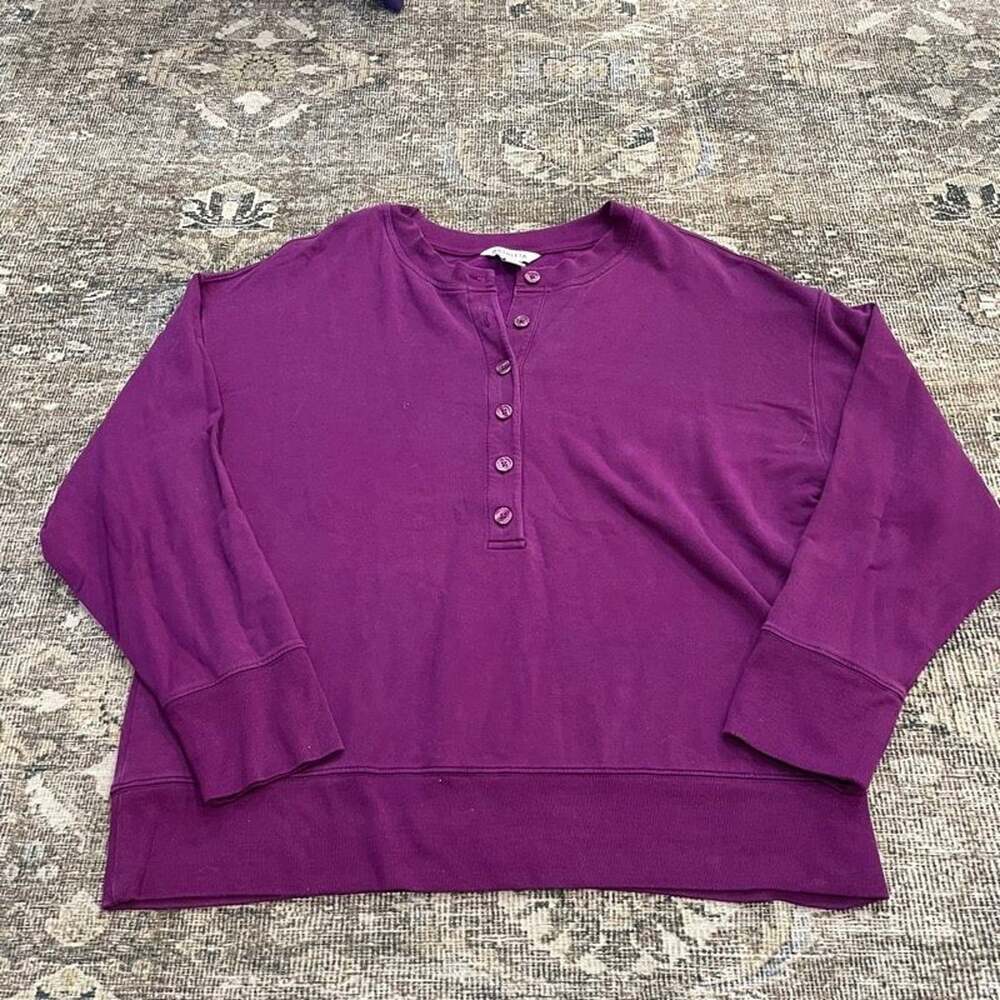 Athleta Balance Henley Sweatshirt Womens L Purple Magenta Tencel Pullover Top